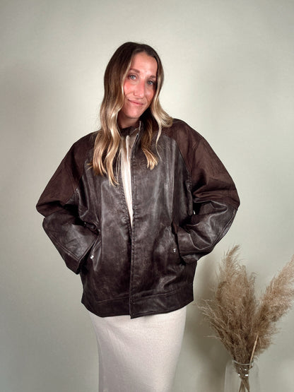 Faux Leather And Suede Barrel-Sleeve Jacket