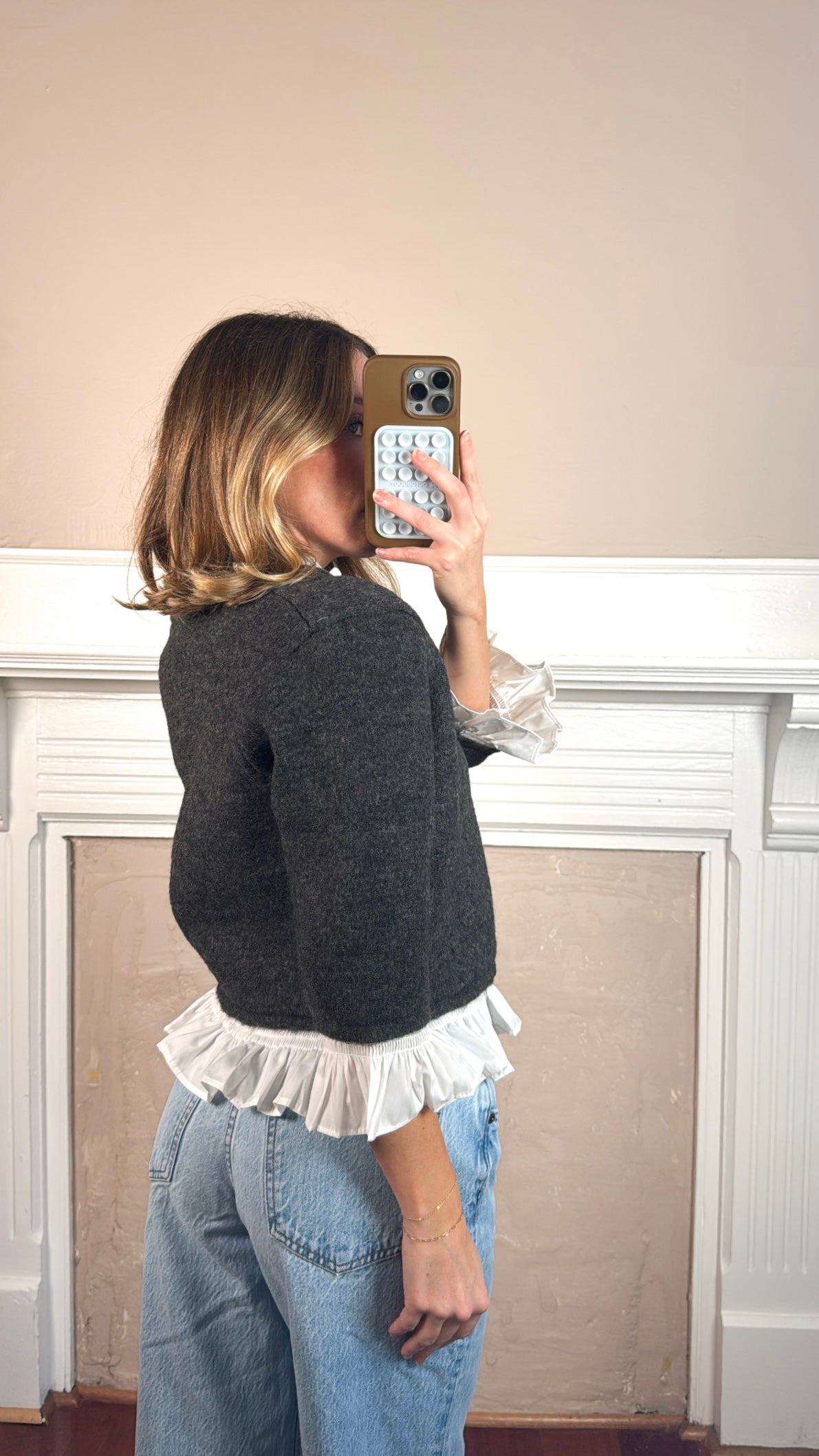 Charcoal Ruffled Cardigan