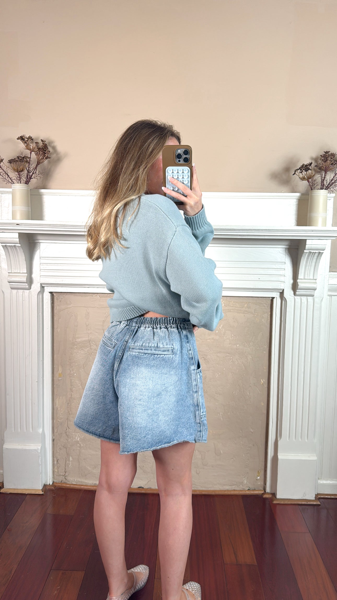 Flare Drawstring Denim Shorts