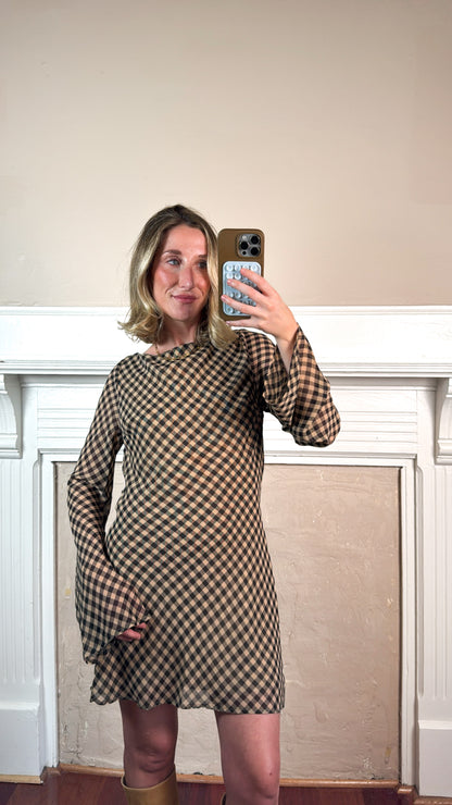 Gingham Long Sleeve Mini Dress
