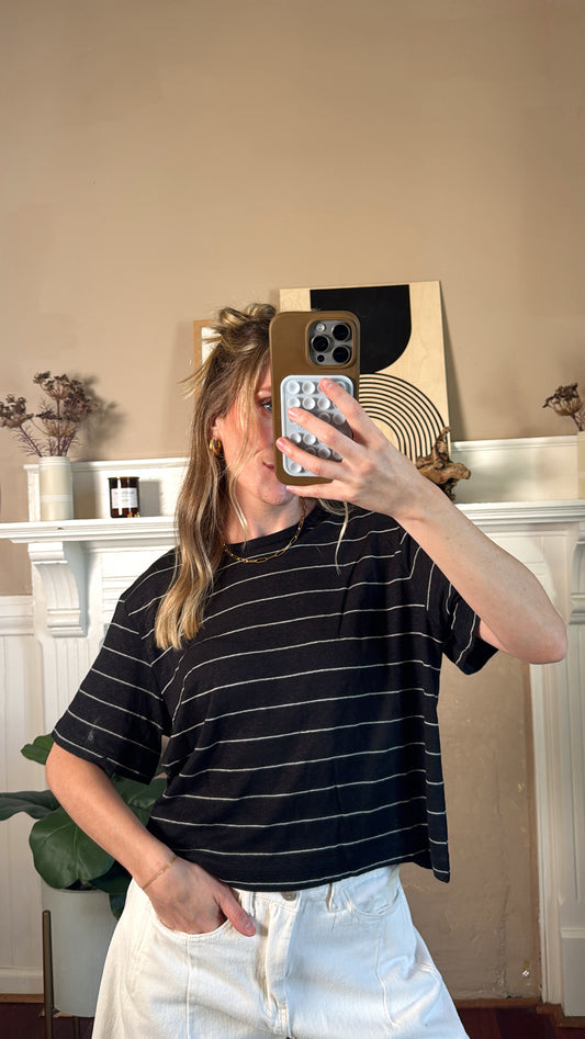 Stripe Cotton Linen Top - Black/White