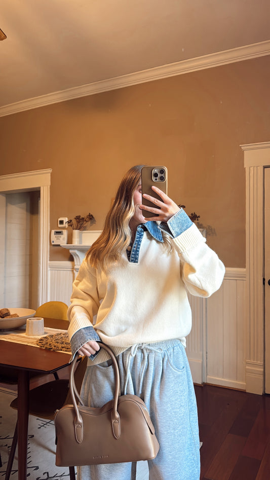 Emely Contrast Knit Top - Cream