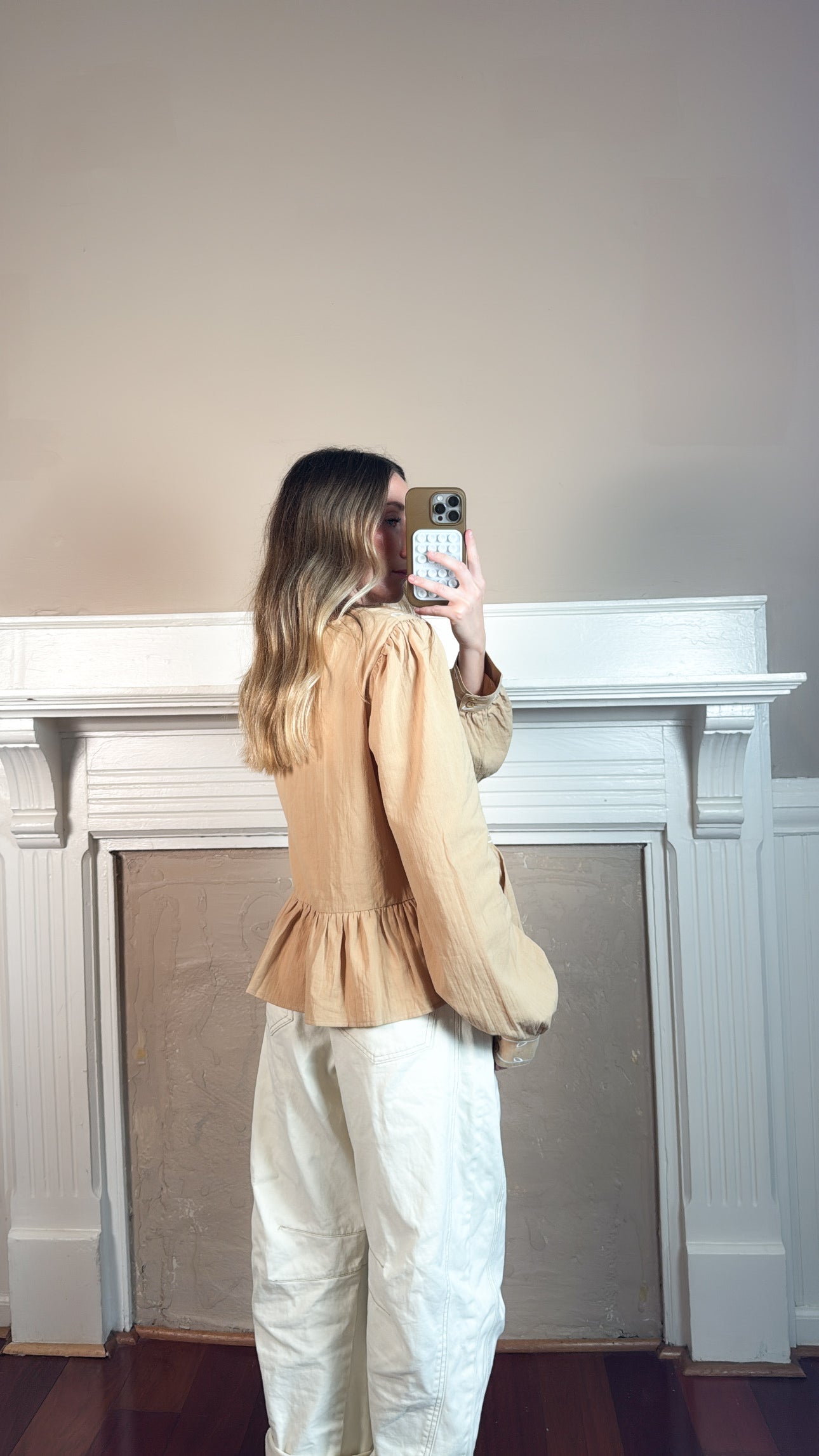 Long Sleeve Embroidered Peplum Top