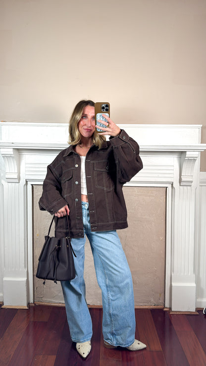 Oversized Twill Button Up Jacket
