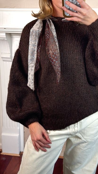 Satin Scarf Sweater - Brown