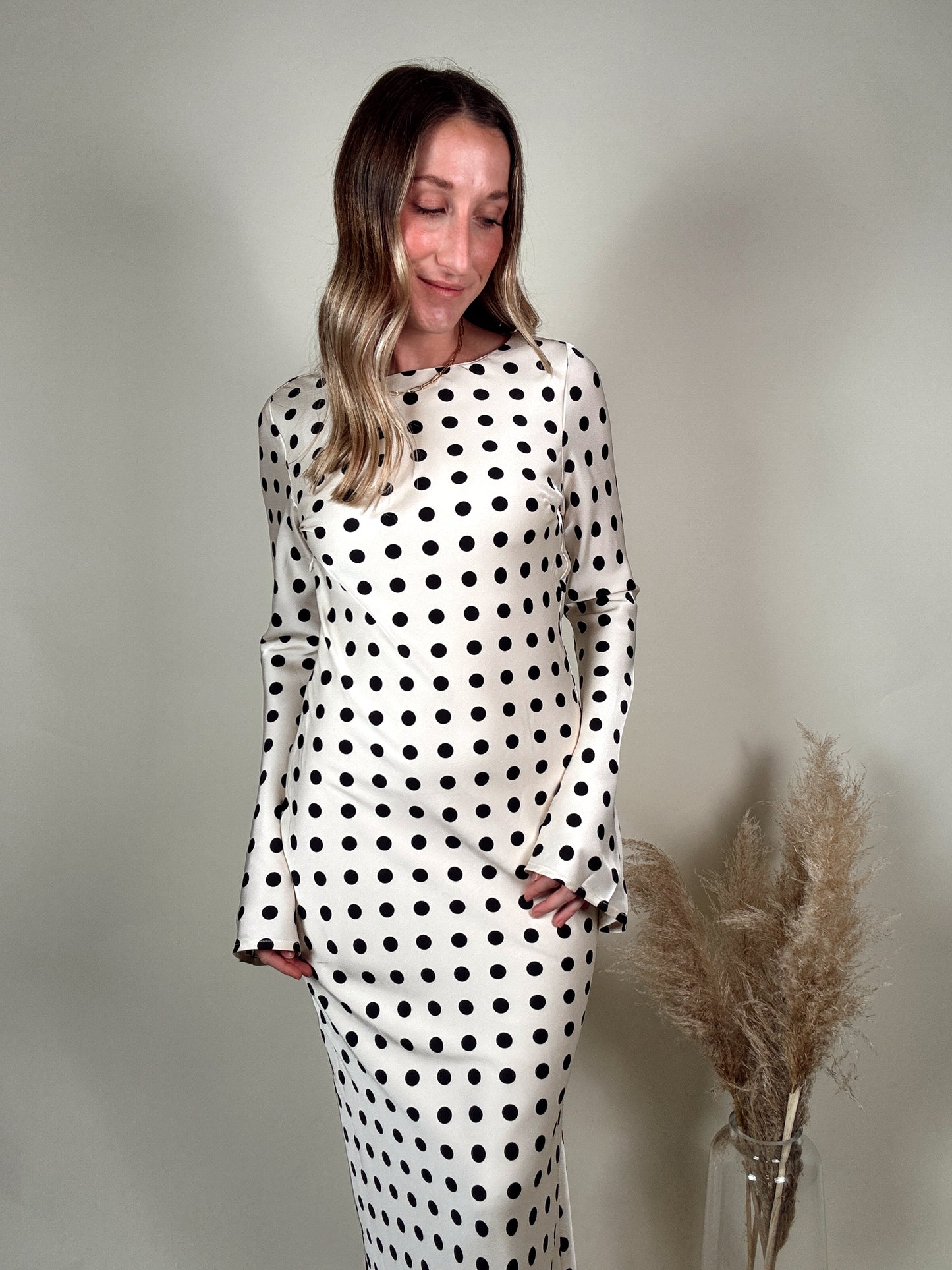 Polka Dot Satin Maxi Dress