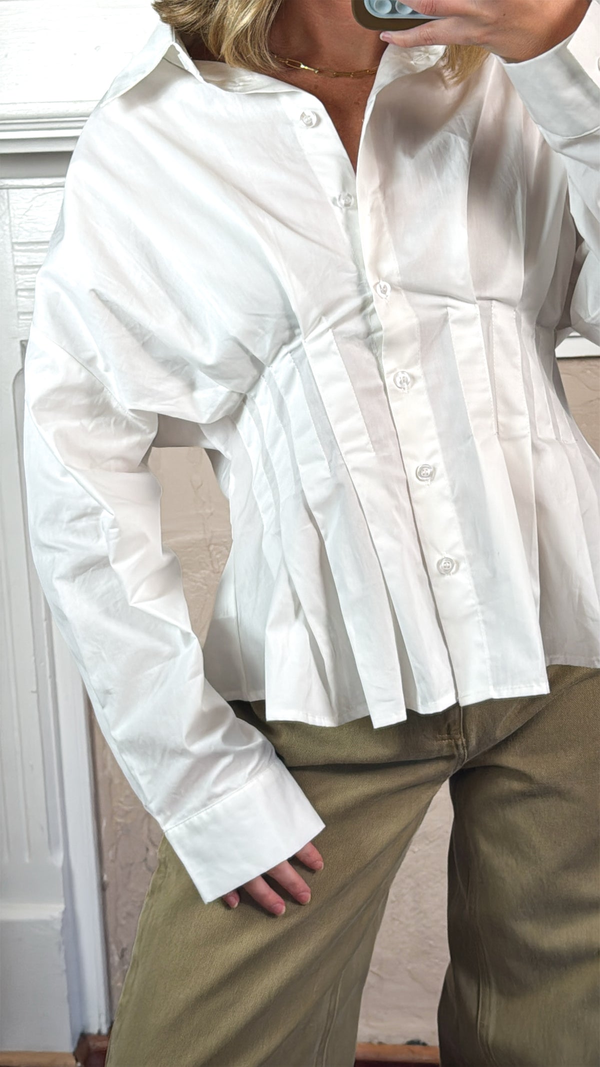 Cinched Pintuck Structured Blouse
