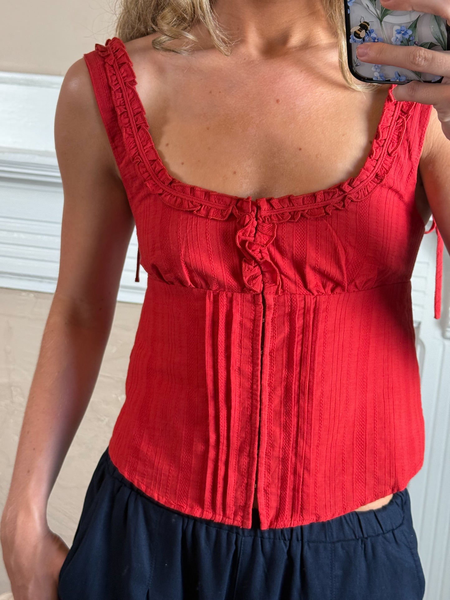 May Ruffle Trim Tie Back Top