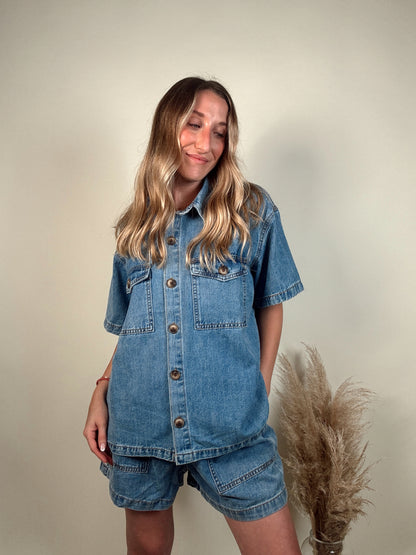 Daisy Duke Denim Top and Shorts Set - Light Wash