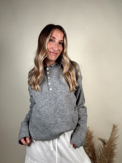 Nola Henley Pullover - Heather Grey