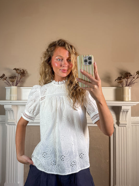 Micah Embroidered Puff Sleeve Top