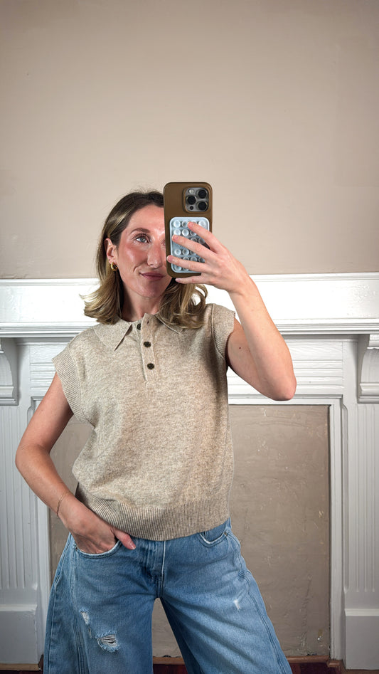 Sleeveless Collared Polo Sweater Top