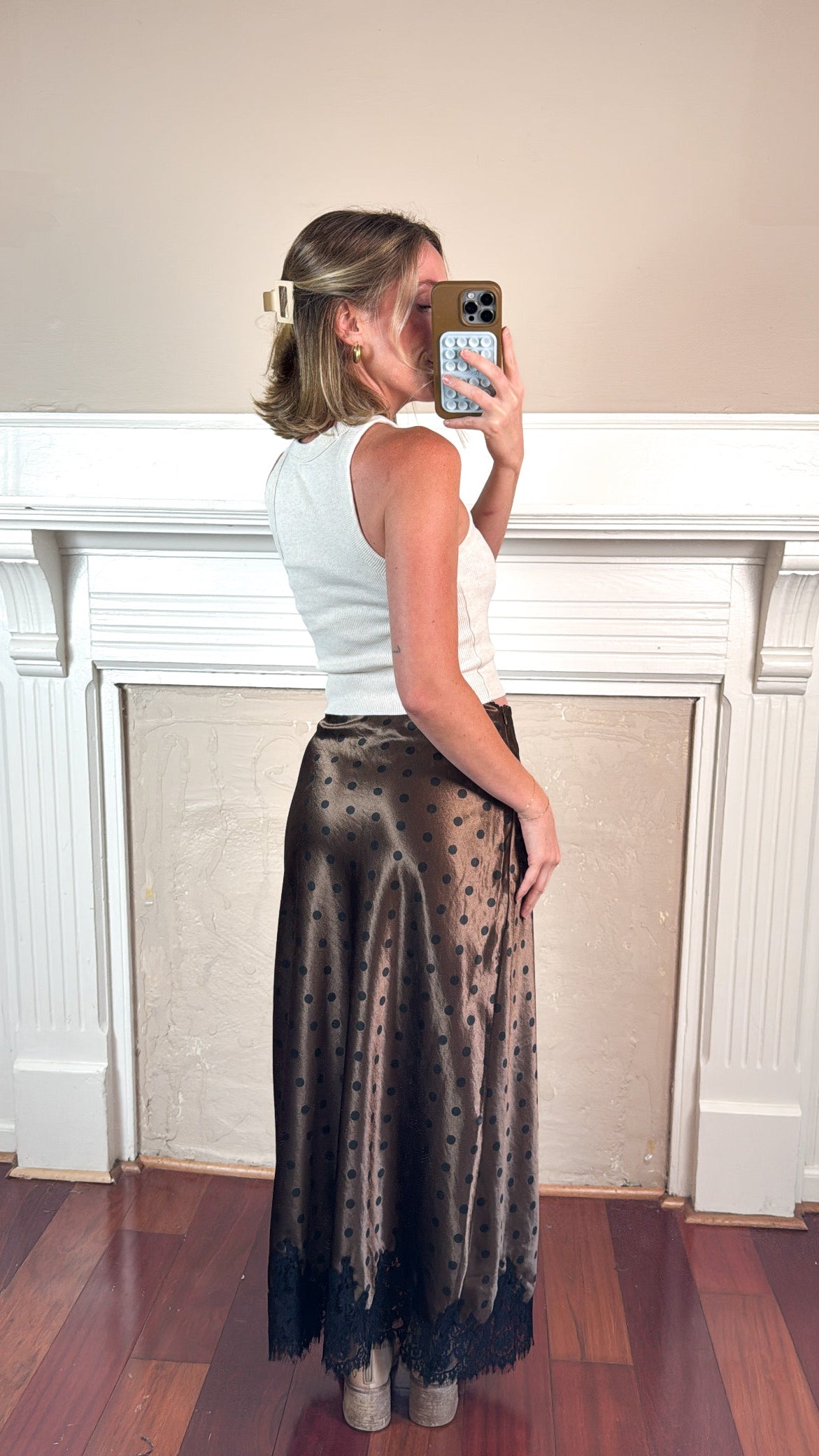 Chocolate Polka Dot Satin Skirt