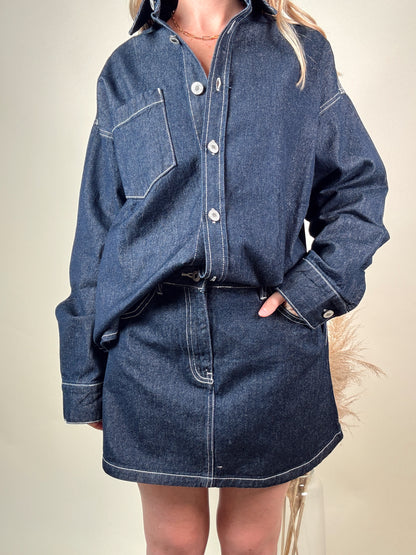 Denim Oversized Shirt and Mini Skirt Set