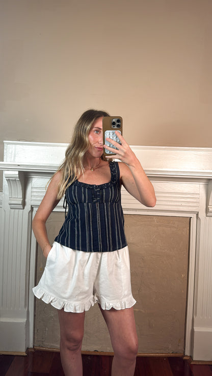 Jaden Stripe Ruffle Trim Tie Back Top