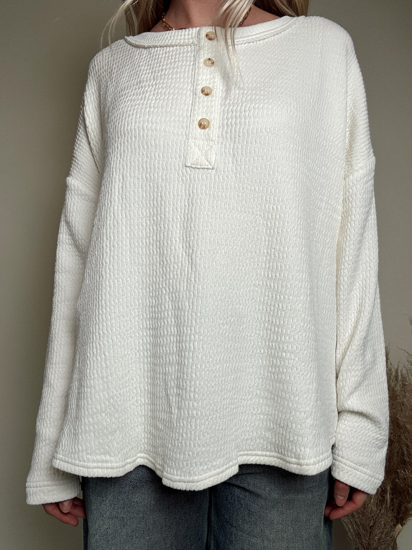 Textured Knit Henley - Cream