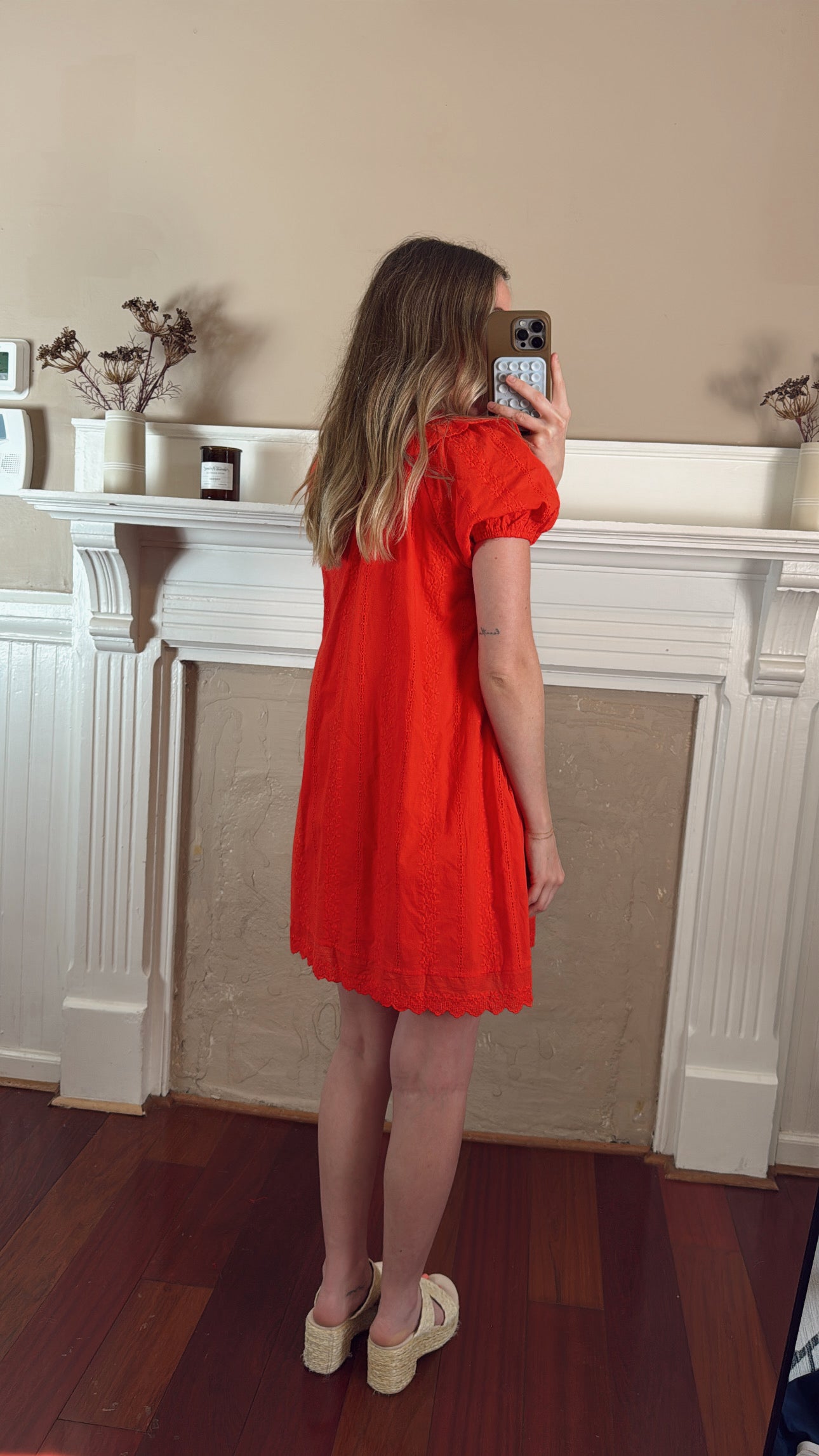 Eyelet Babydoll Mini Dress - Red
