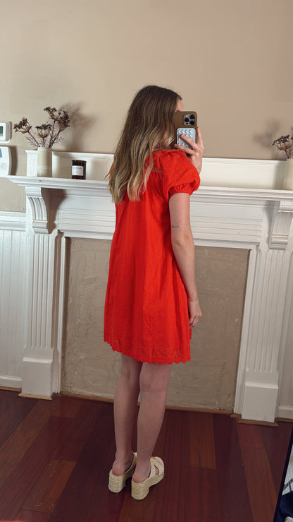 Eyelet Babydoll Mini Dress - Red
