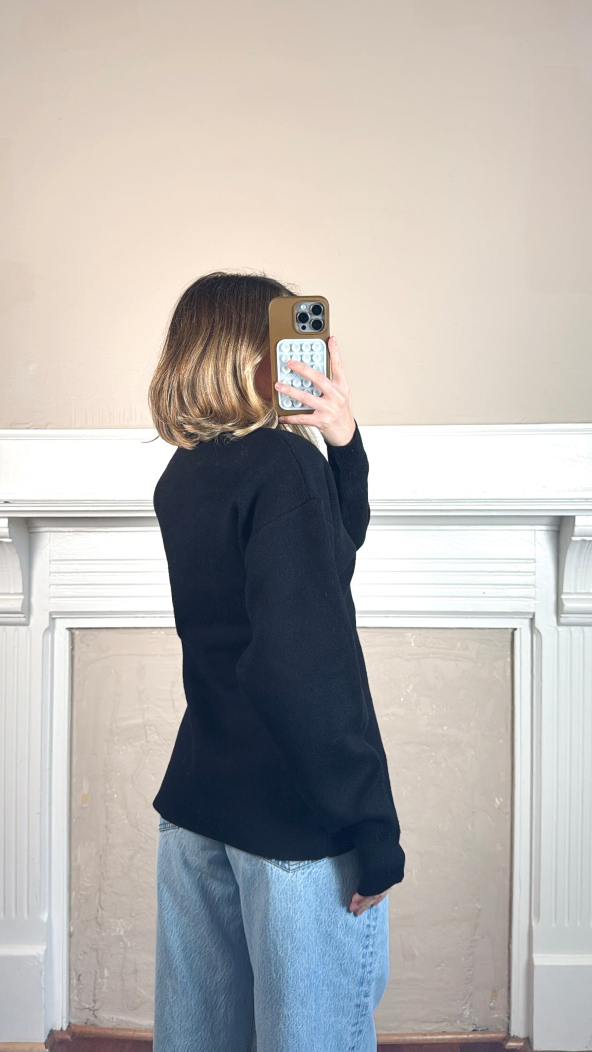 Cara Button Front Peplum Sweater - Black