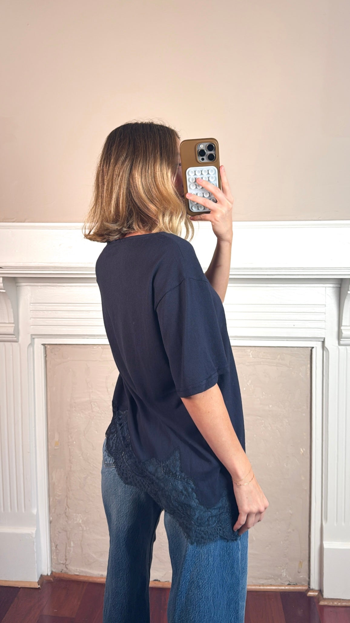 Lace Hem Tee - Navy Blue