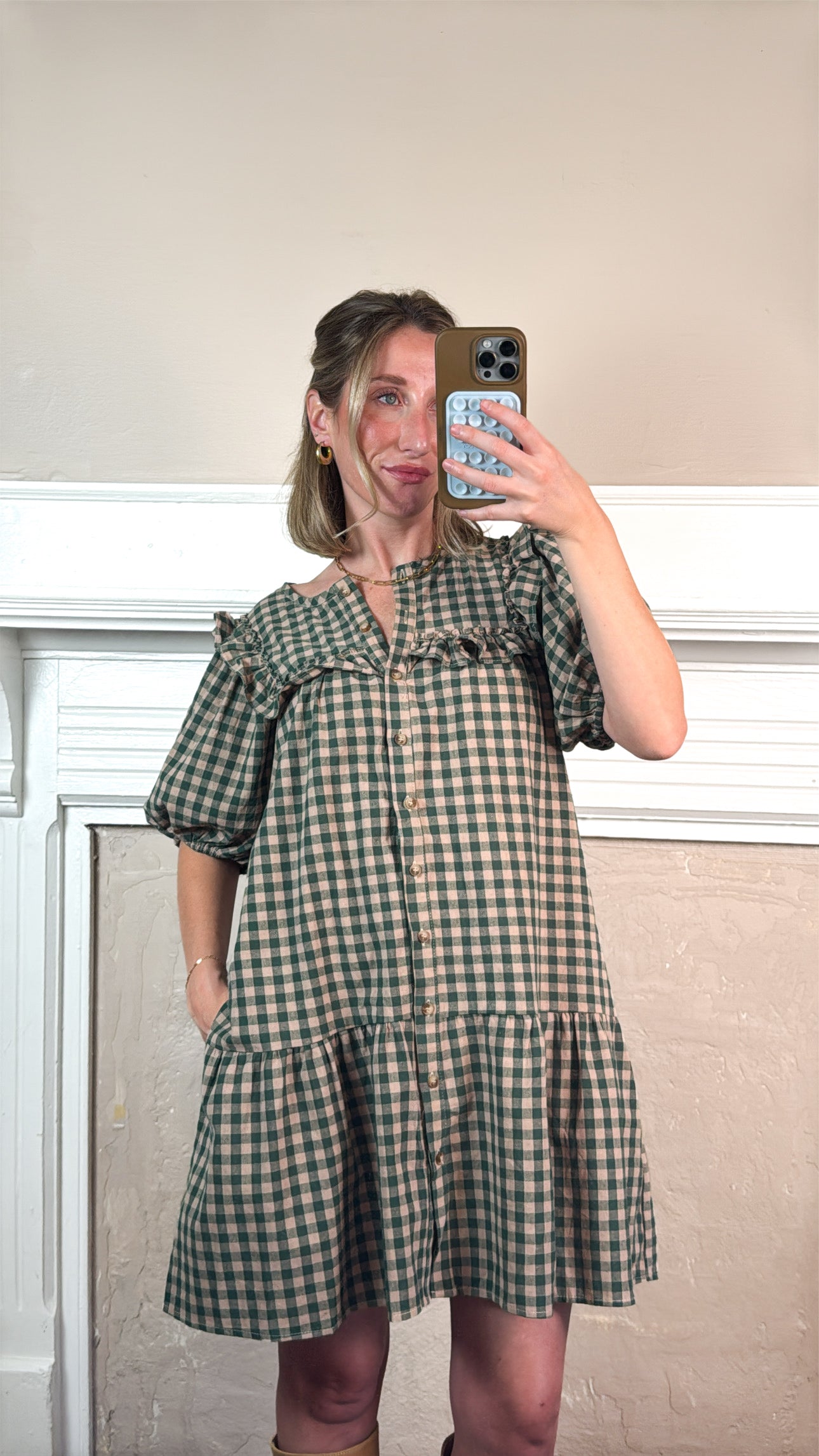 Ruffle Detail Gingham Mini Dress