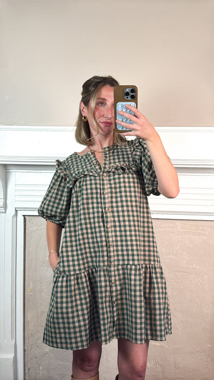 Ruffle Detail Gingham Mini Dress