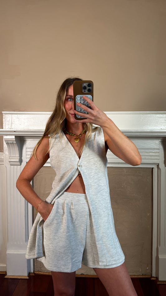 V-Neck Knit Top and Shorts Set