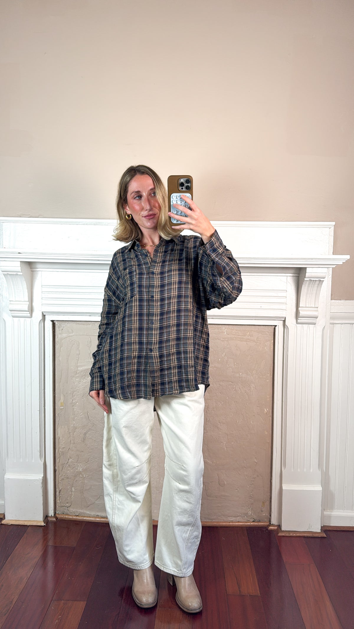 Oversized Plaid Shirt with Matching Scarf