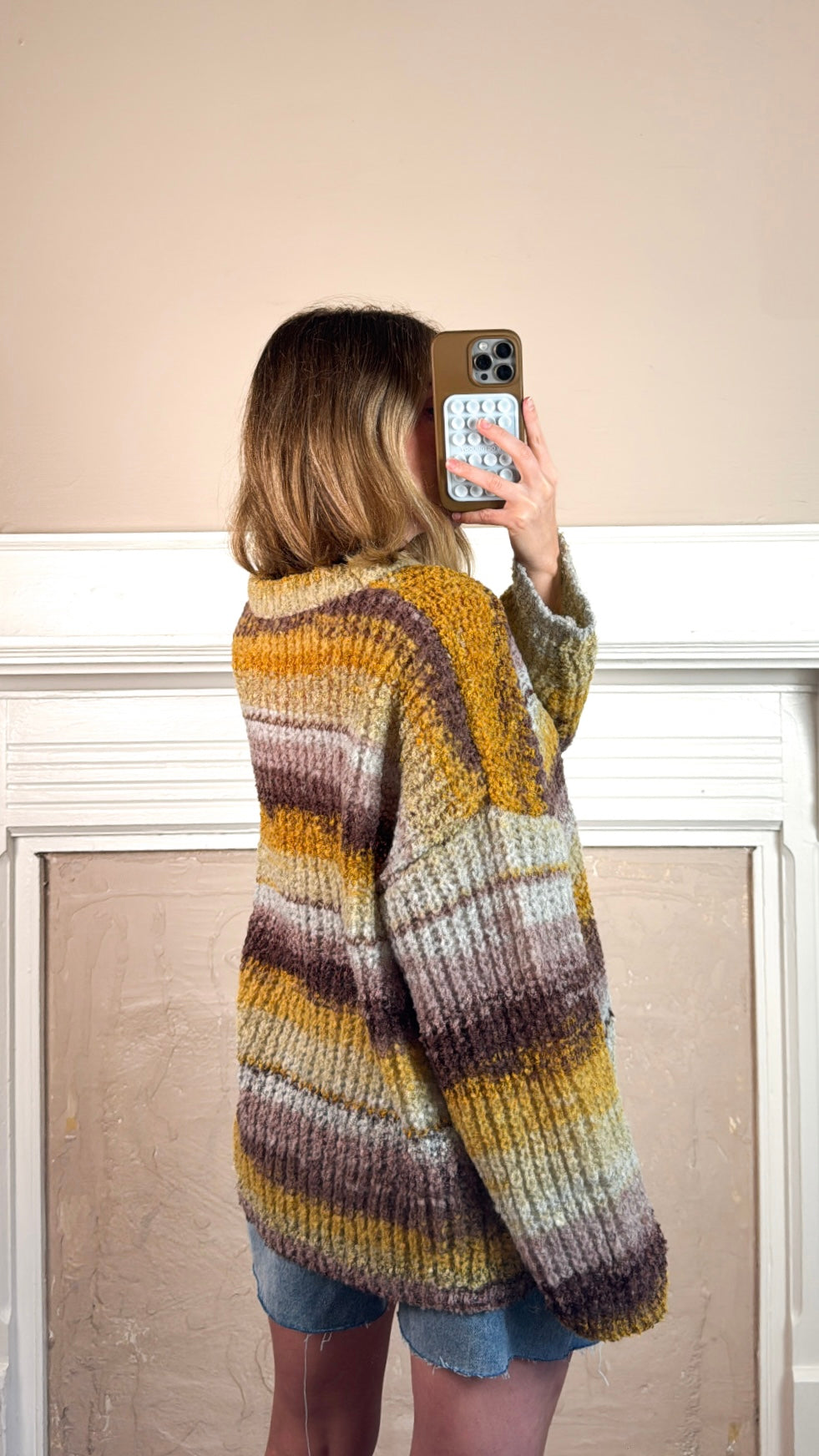 Oversized Striped Knit Sweater - Yellow