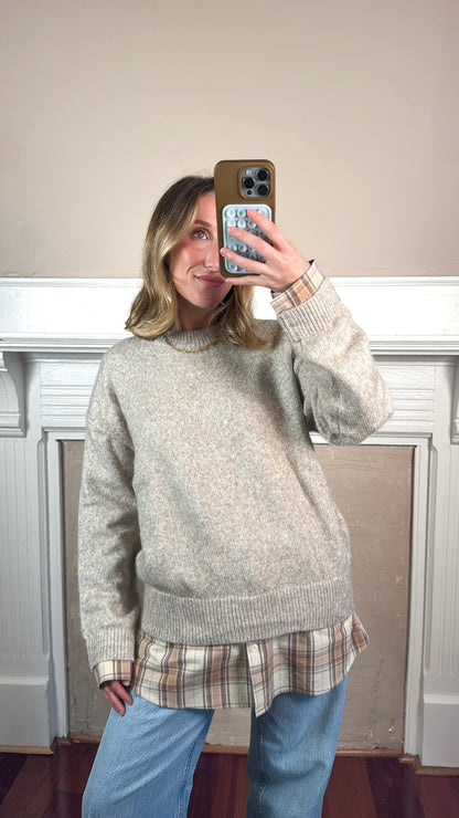 Layered Plaid Hem Knit Sweater