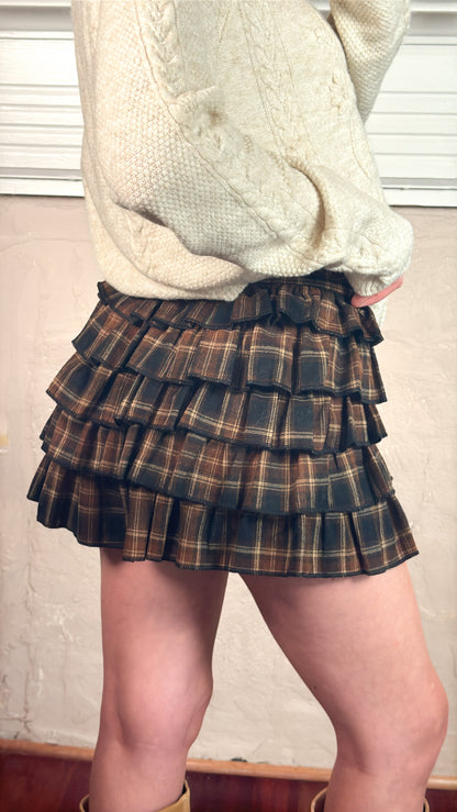 Plaid Tiered Ruffle Mini Shorts