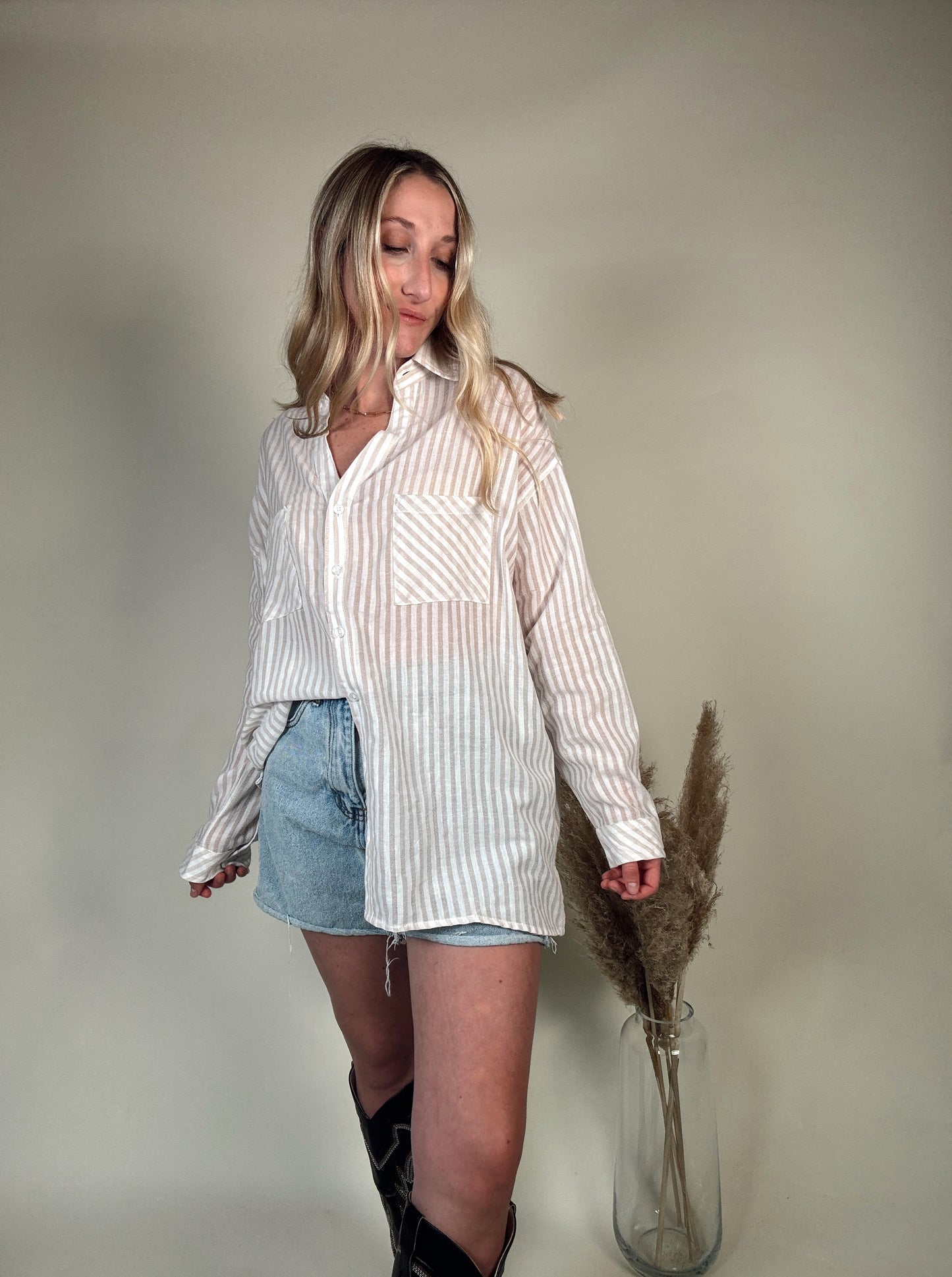 Cabana Striped Button Down - Beige