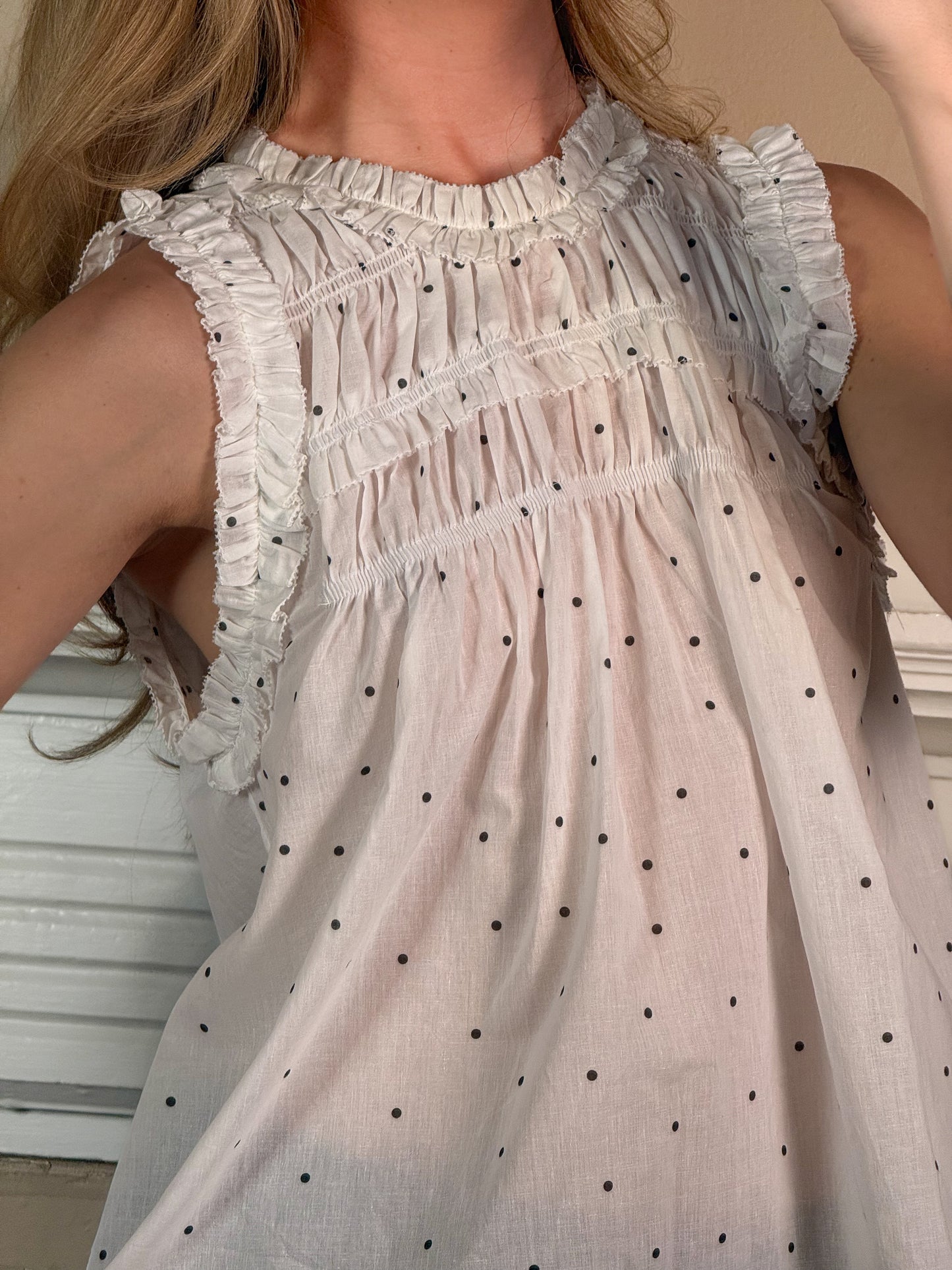 Ivory Dot Smocked Top