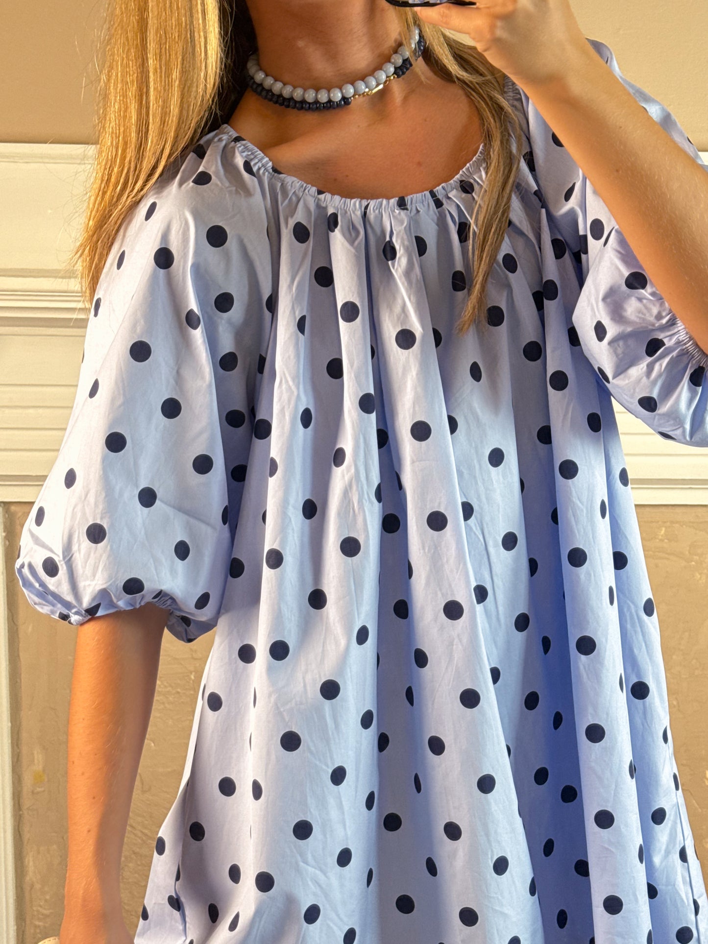 Polka Dot Gathered Mini Dress