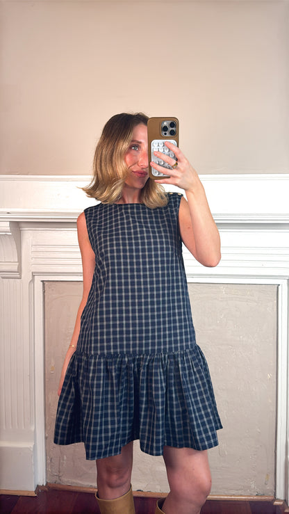 Plaid Button Back Peplum Mini Dress