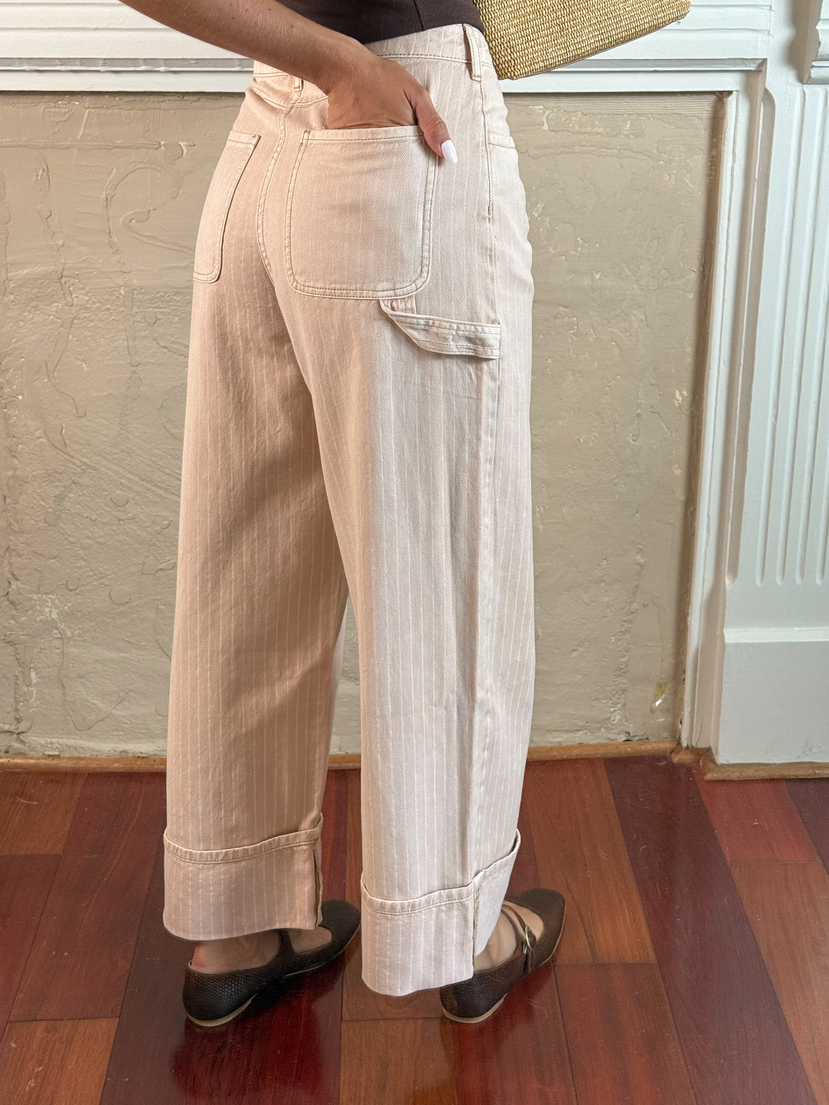 Striped Cuffed Hem Pants