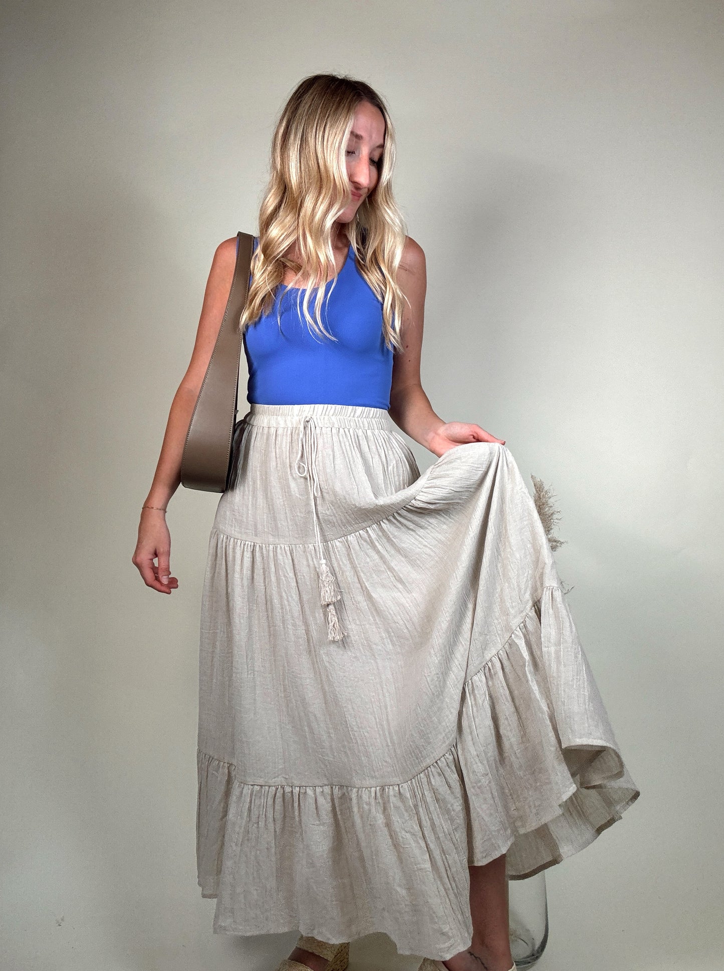 Tiered Midi Skirt - Grey