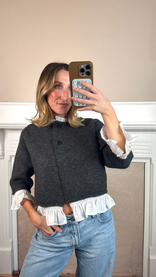 Charcoal Ruffled Cardigan