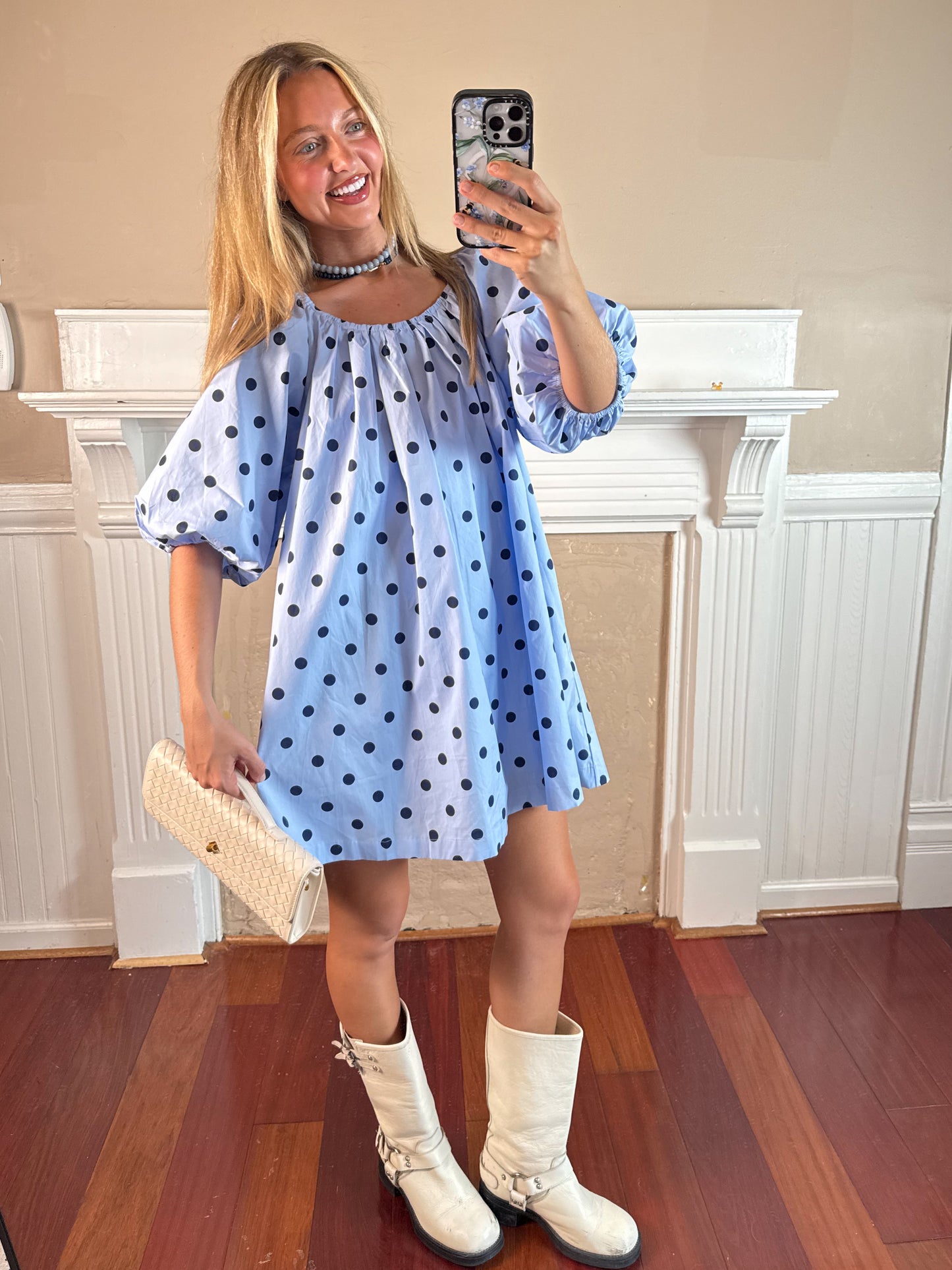 Polka Dot Gathered Mini Dress