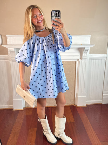 Polka Dot Gathered Mini Dress