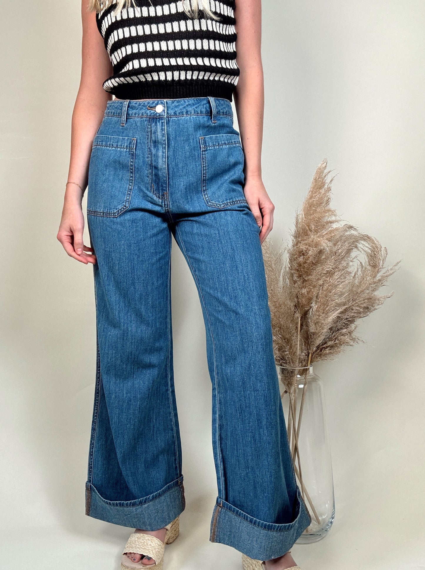 Cuffed Denim Pants