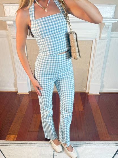 Gingham Plaid Halter Top and Pants Set