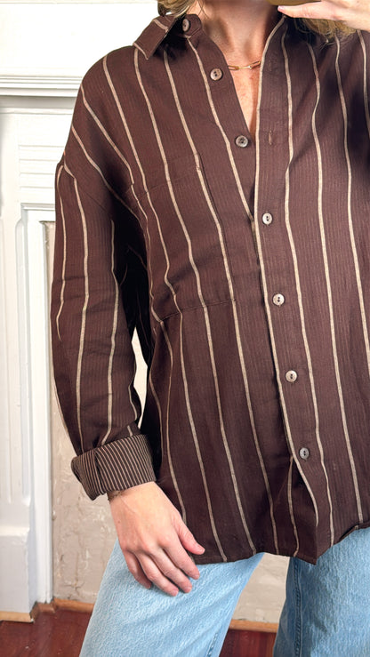 Oversized Striped Cotton Button Down Shirt