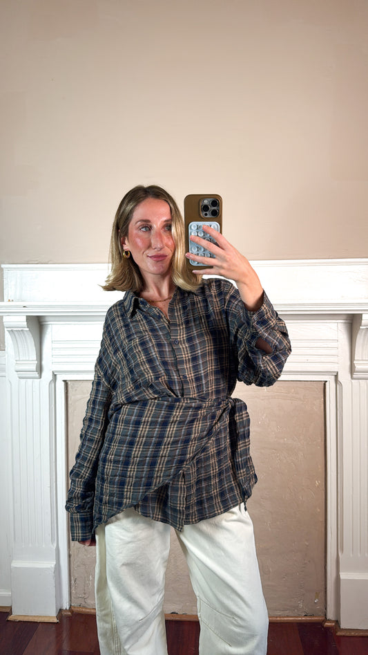 Oversized Plaid Shirt with Matching Scarf - PREORDER 2 WEEK