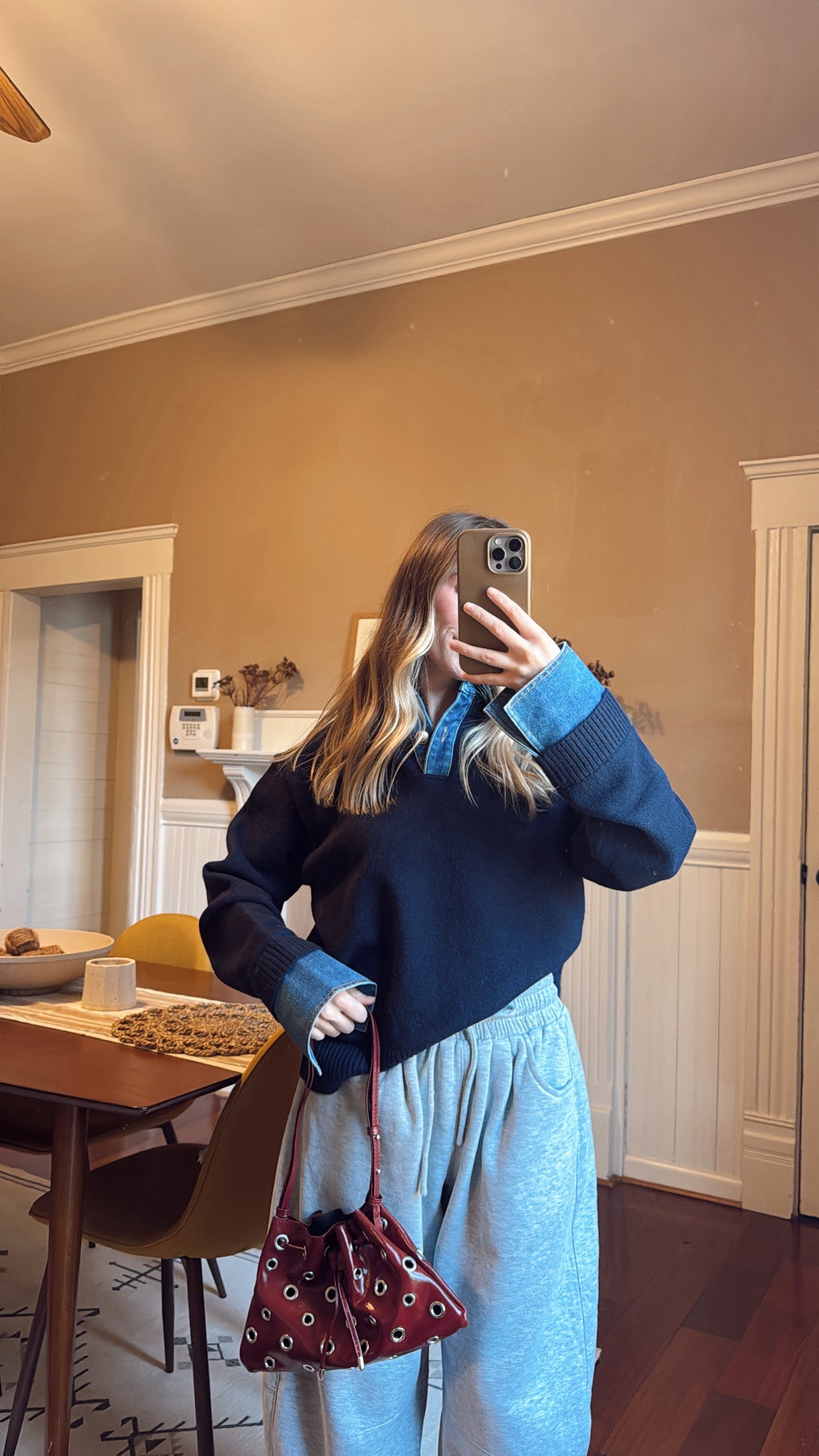 Emely Contrast Knit Top - Navy Blue