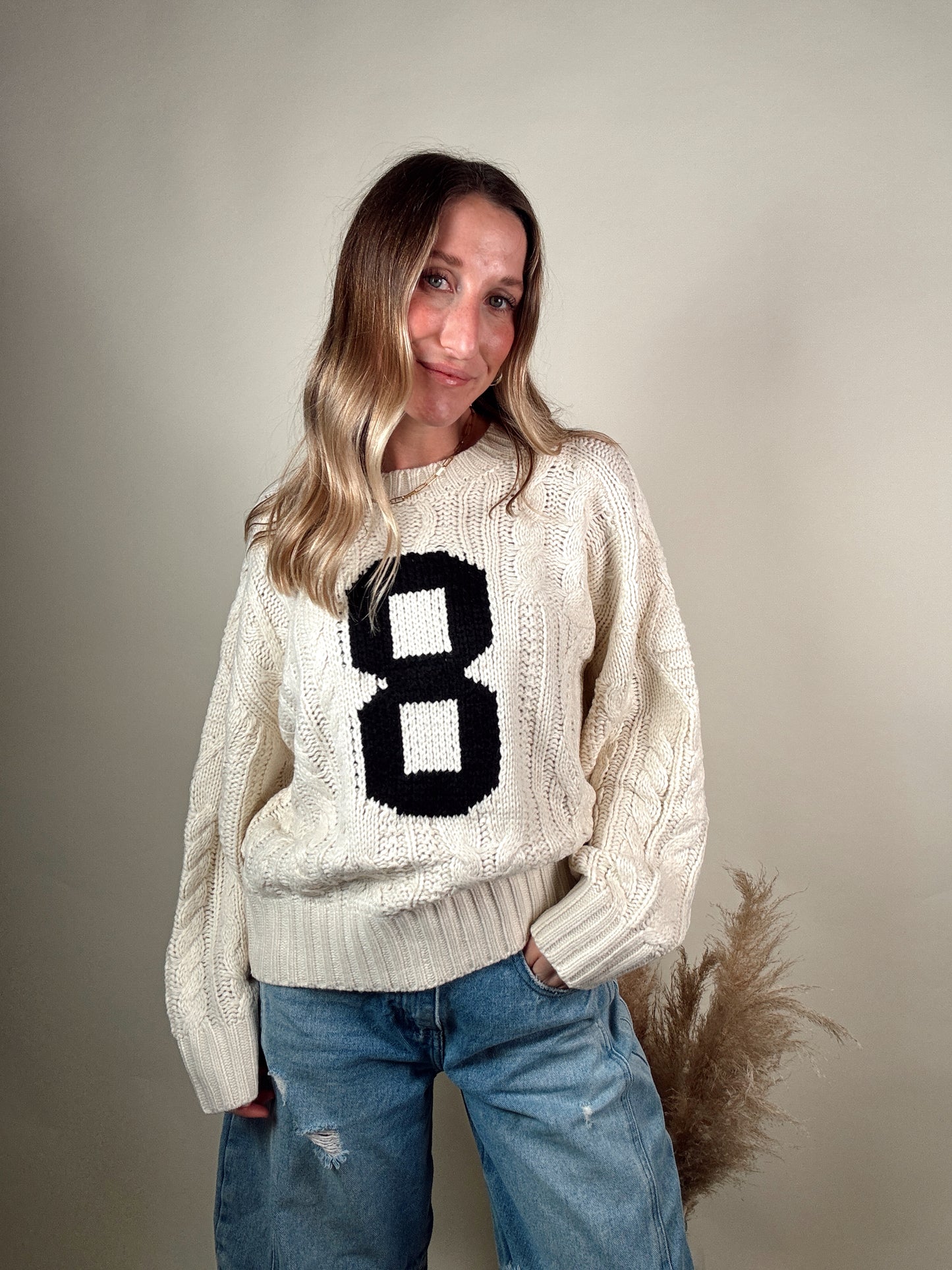 Cable Knit Varsity Sweater