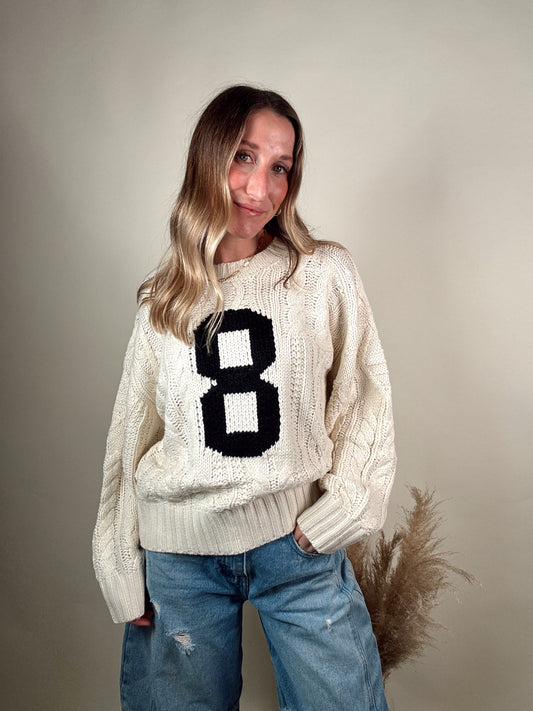 Cable Knit Varsity Sweater