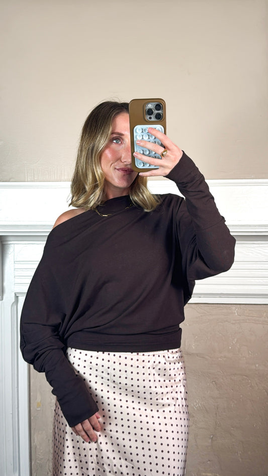 High-Density Jersey Dolman Sleeve Pullover -Brown