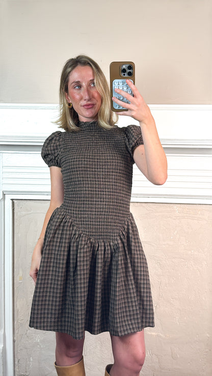 Angela Plaid Smocked Mini Dress