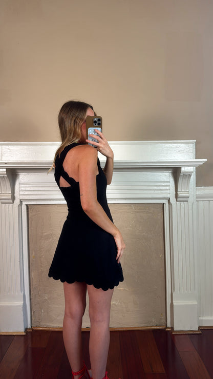 Scallop Scuba Mini Dress - Black PREORDER END OF AUGUST